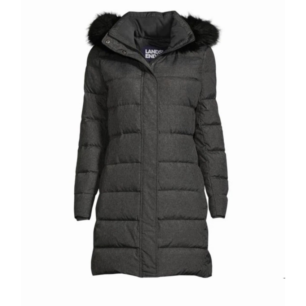 Lands' End Puffer Jacket Coat Sz 3X 24/26 600 Down Insulated Long Gray Fur Hood